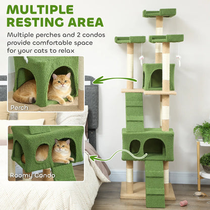 68-Inch Cat Scratching Tree, Multi-Level Activity Center, Green