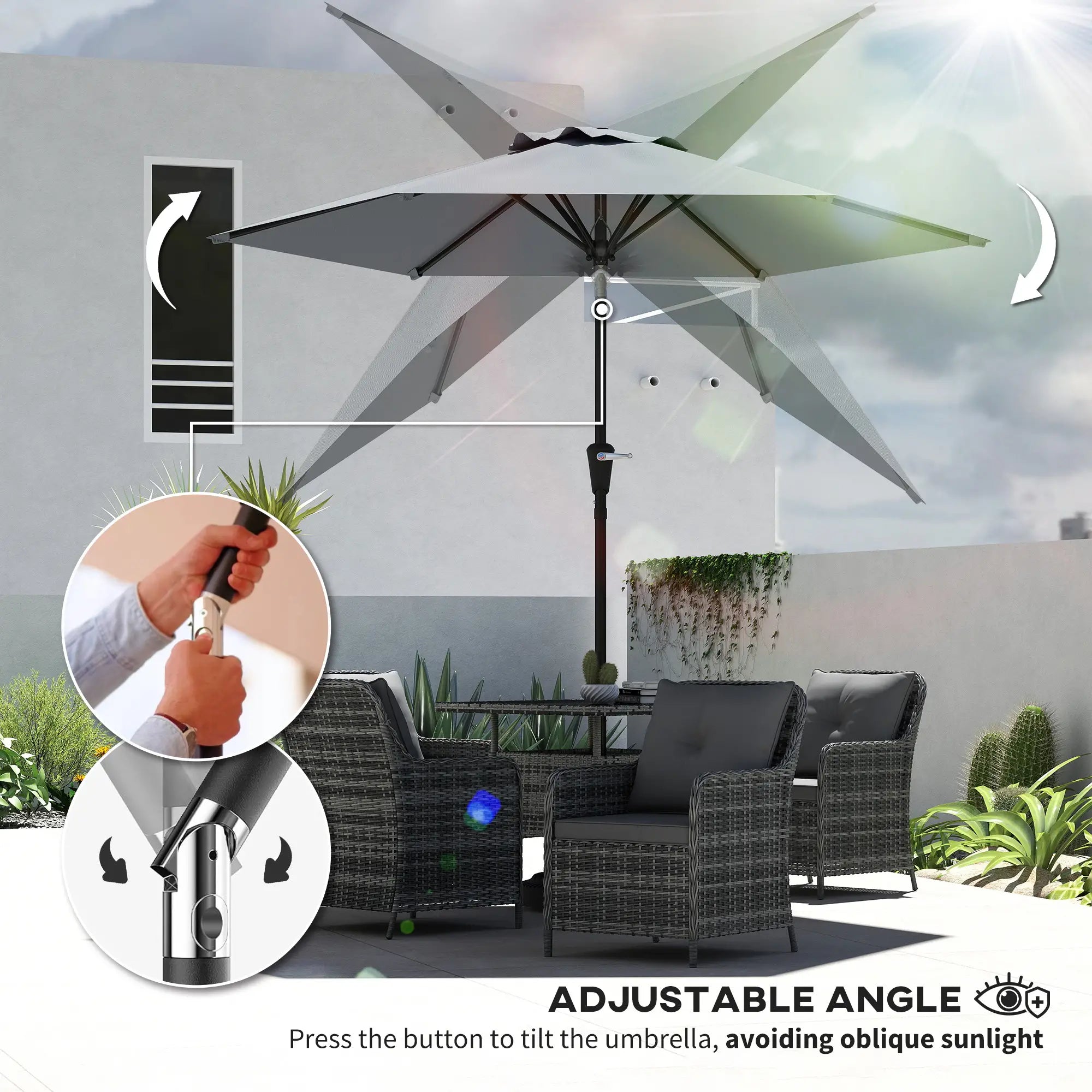Outdoor Patio Sun Umbrella, 6 Ribs, Light Grey Patio Umbrellas at Gallery Canada