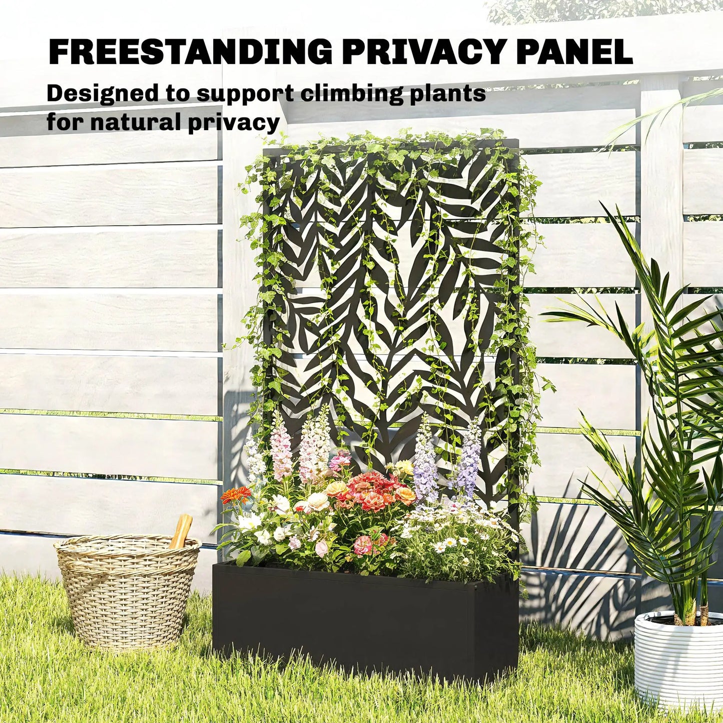 Metal Planter Box With Trellis, 44.5" Raised Garden Bed Galvanized Planter Boxes at Gallery Canada