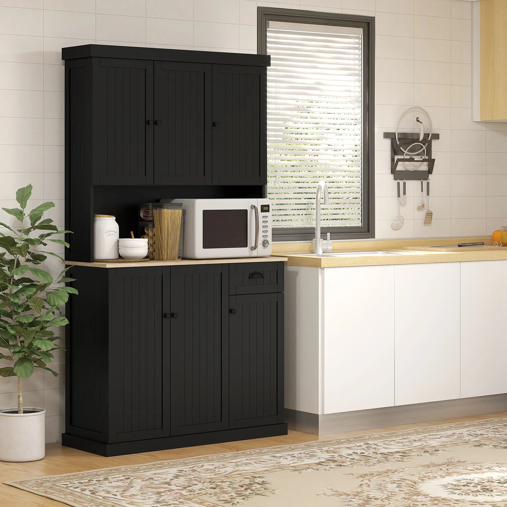 71 Inch Kitchen Pantry Buffet Hutch Cabinet Microwave Stand, Black Kitchen Pantry Cabinets at Gallery Canada