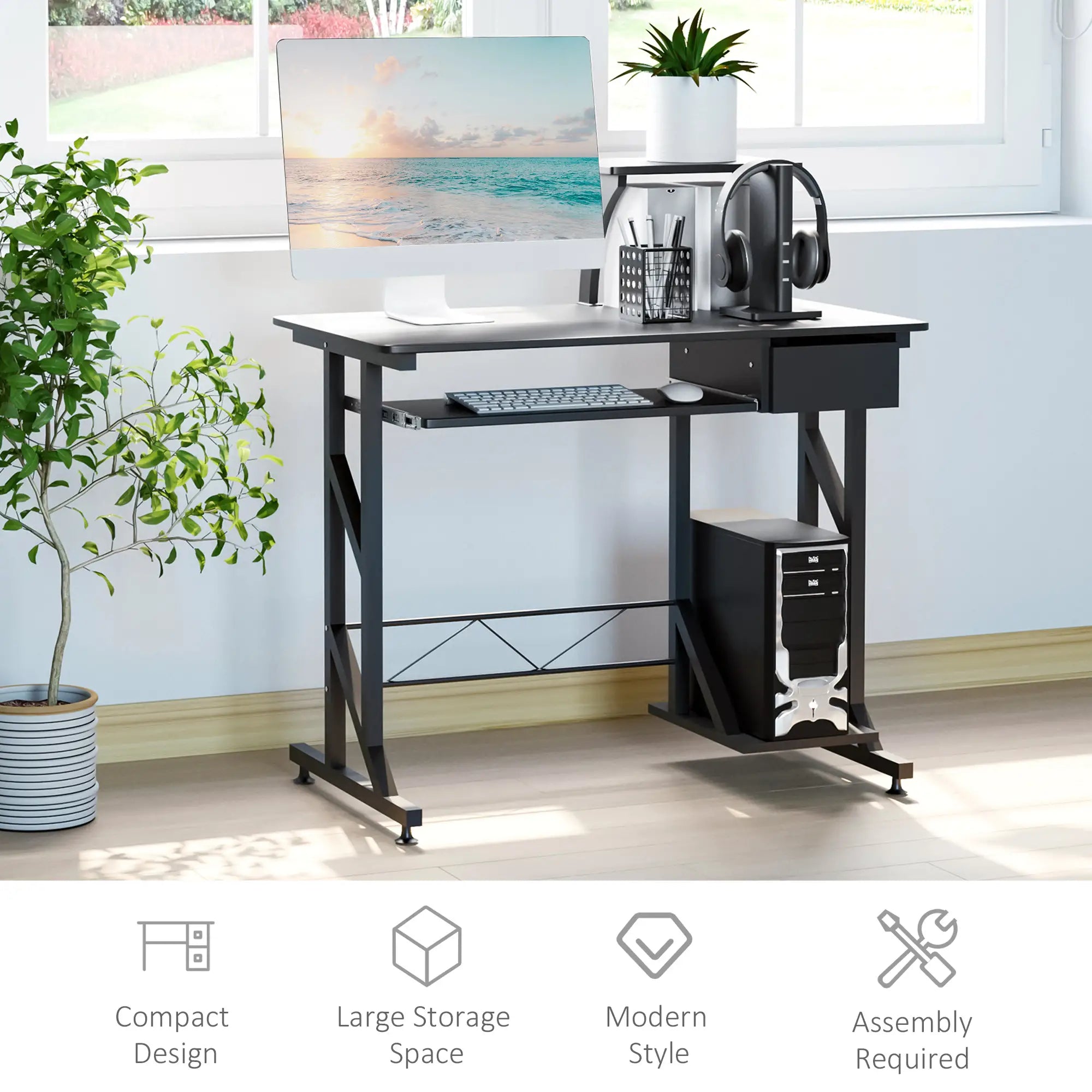 Computer Desk With Keyboard Tray, Drawer, 35.4