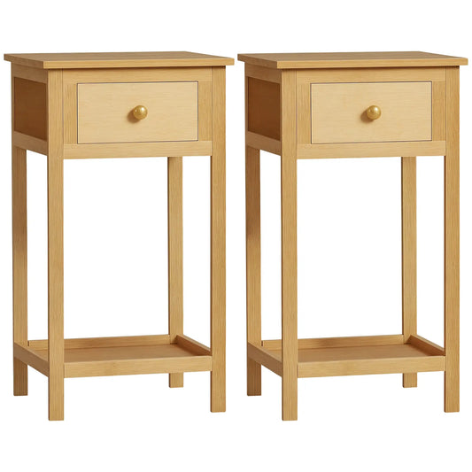 Bamboo Side Table with Drawer, Storage Shelf, Slim End Table, Natural Side Tables Natural at Gallery Canada