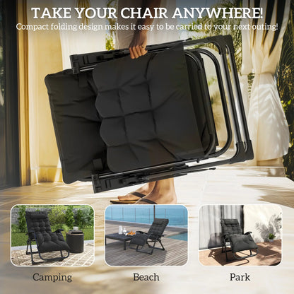 Folding Reclining Zero Gravity Sun Lounger Chair, Black Lounger Chairs at Gallery Canada