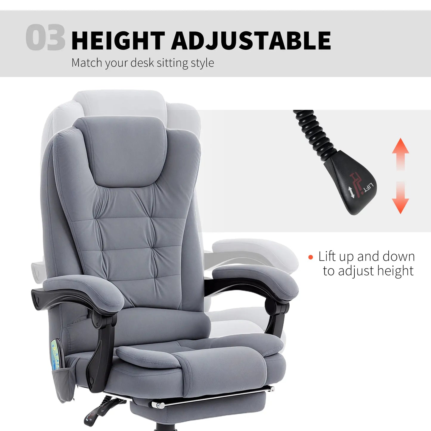 7 Point Vibrating Massage Chair, Reclining Office Chair, Adjustable Height, Grey Massage Chairs at Gallery Canada