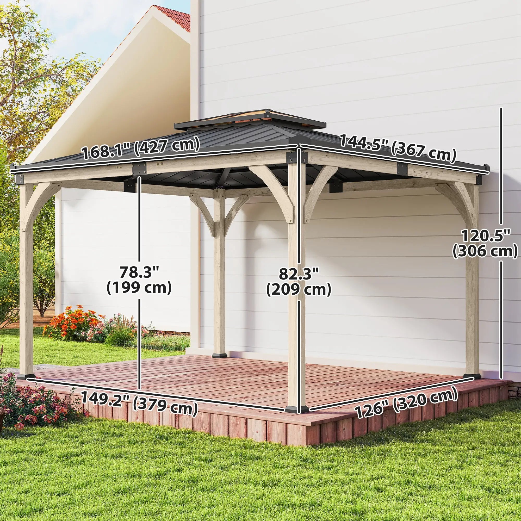 12' x 14' Hardtop Gazebo, Galvanized Steel Roof, Wood Frame, Light Walnut Gazebos at Gallery Canada