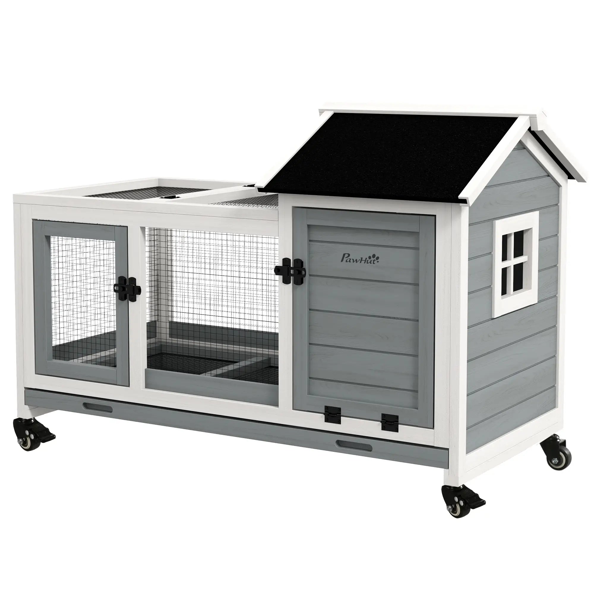 Rabbit Cage With Wheels, Ramp, Run, Tray, Indoor Outdoor, Grey Rabbit Hutch White, Grey, Black at Gallery Canada