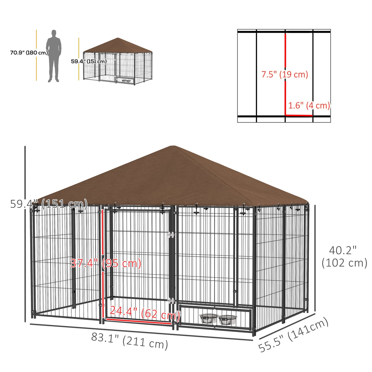 6.9' x 4.6' x 5' Outdoor Dog Kennel with Canopy, Rotating Bowls, Coffee at Gallery Canada