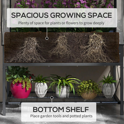 Metal Raised Garden Bed With Cover, With Bottom Shelf And Liner, Black