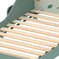 Toddler Bed with Storage, Guard Rails, 132x70x10cm, Green Bear Print