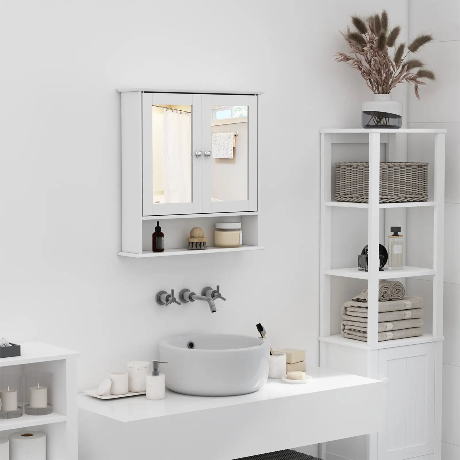 Wall-Mounted Medicine Cabinet, Double Doors, Adjustable Shelf, White Mirror Medicine Cabinets at Gallery Canada