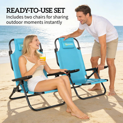 2 Beach Chairs, 5-Position Adjustable, Folding Camping Chair, Light Blue Beach Accessories at Gallery Canada
