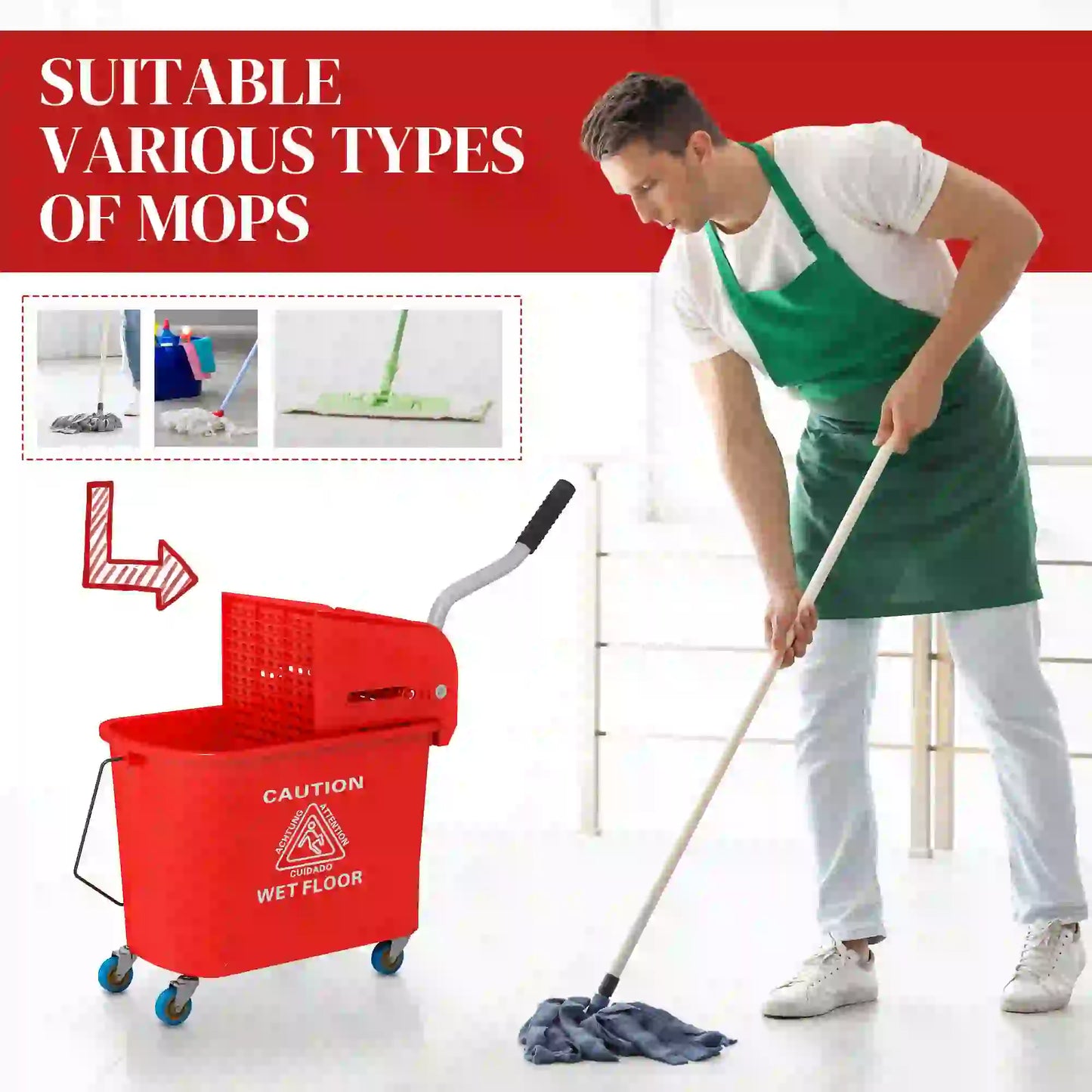 Compact Mop Bucket with Wringer, 5 Gallon, Red Household Supplies at Gallery Canada