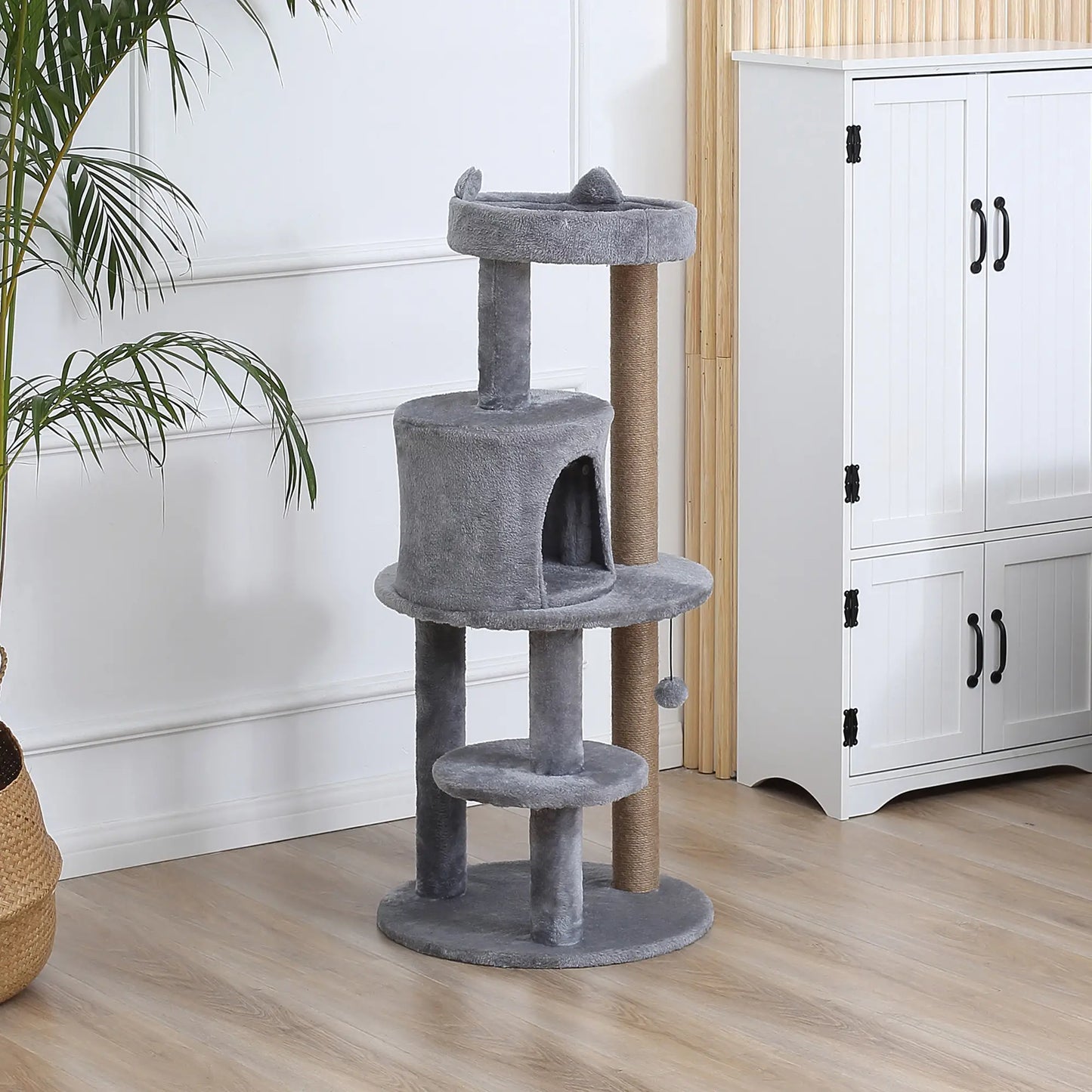41" Cat Tree Tower with Condo, Scratching Posts, Hanging Ball, Grey Cat Towers at Gallery Canada
