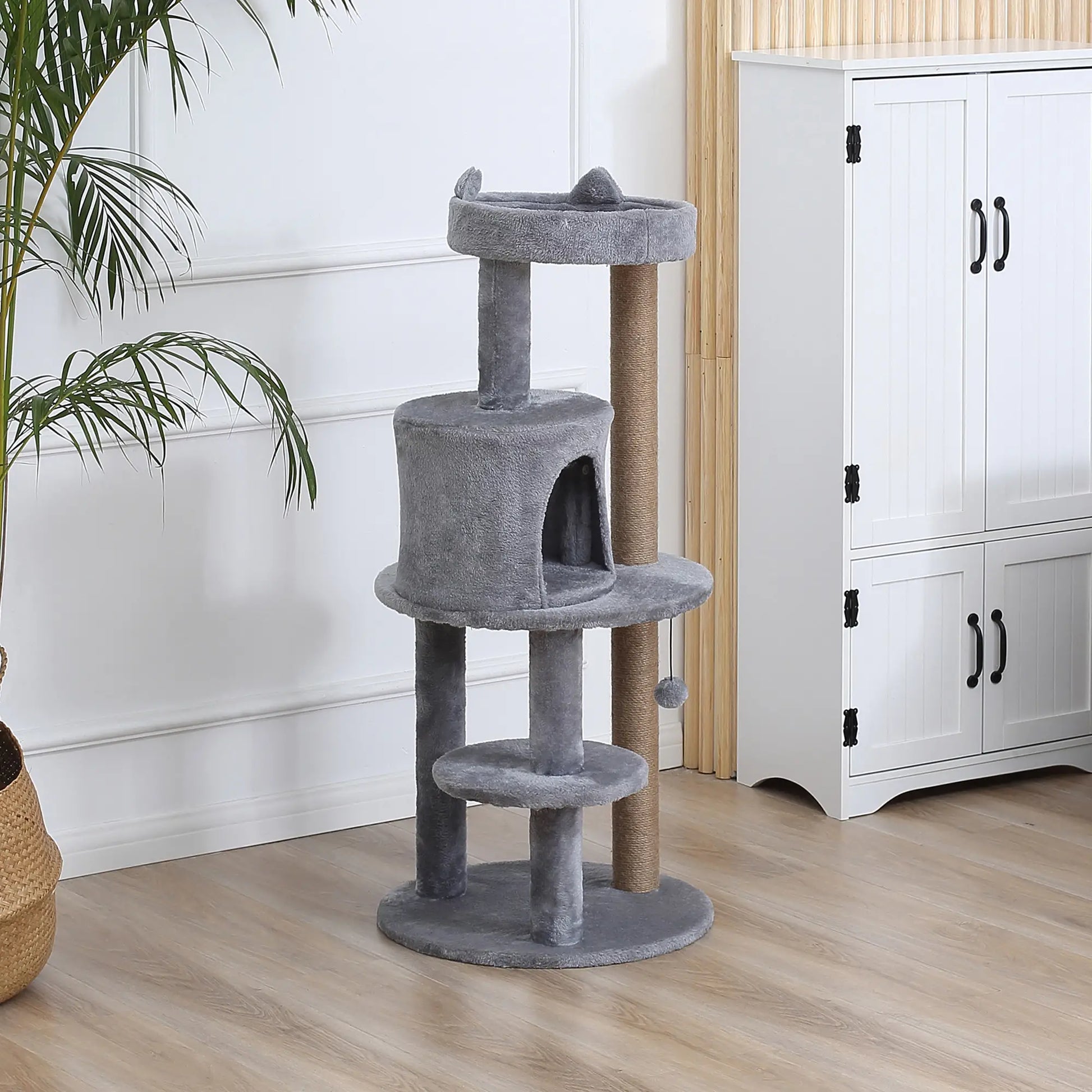 41" Cat Tree Tower with Condo, Scratching Posts, Hanging Ball, Grey Cat Towers at Gallery Canada