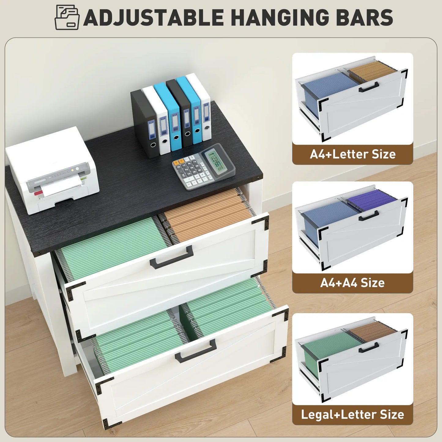 2 Drawer Filing Cabinet, Farmhouse Office Storage, Adjustable Hanging Bars, Letter, A4, Legal Size, White Office Cabinets & Cupboards at Gallery Canada