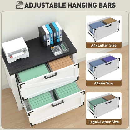 2 Drawer Filing Cabinet, Farmhouse Office Storage, Adjustable Hanging Bars, Letter, A4, Legal Size, White Office Cabinets & Cupboards at Gallery Canada