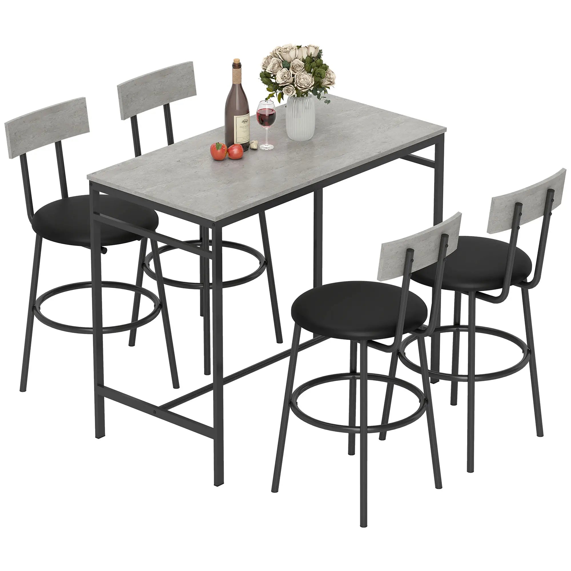 5-Piece Industrial Bar Table Set, 4 Stools with Footrest, Cement Grey Bar Sets at Gallery Canada
