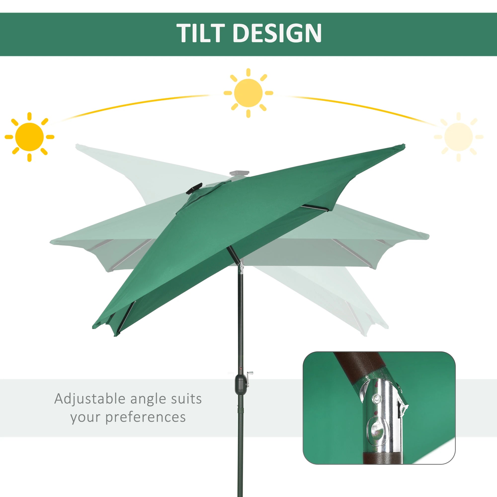 6.5x10ft Solar Powered Rectangle Patio Umbrella, Tilt Aluminum, Dark Green Sun Umbrellas at Gallery Canada
