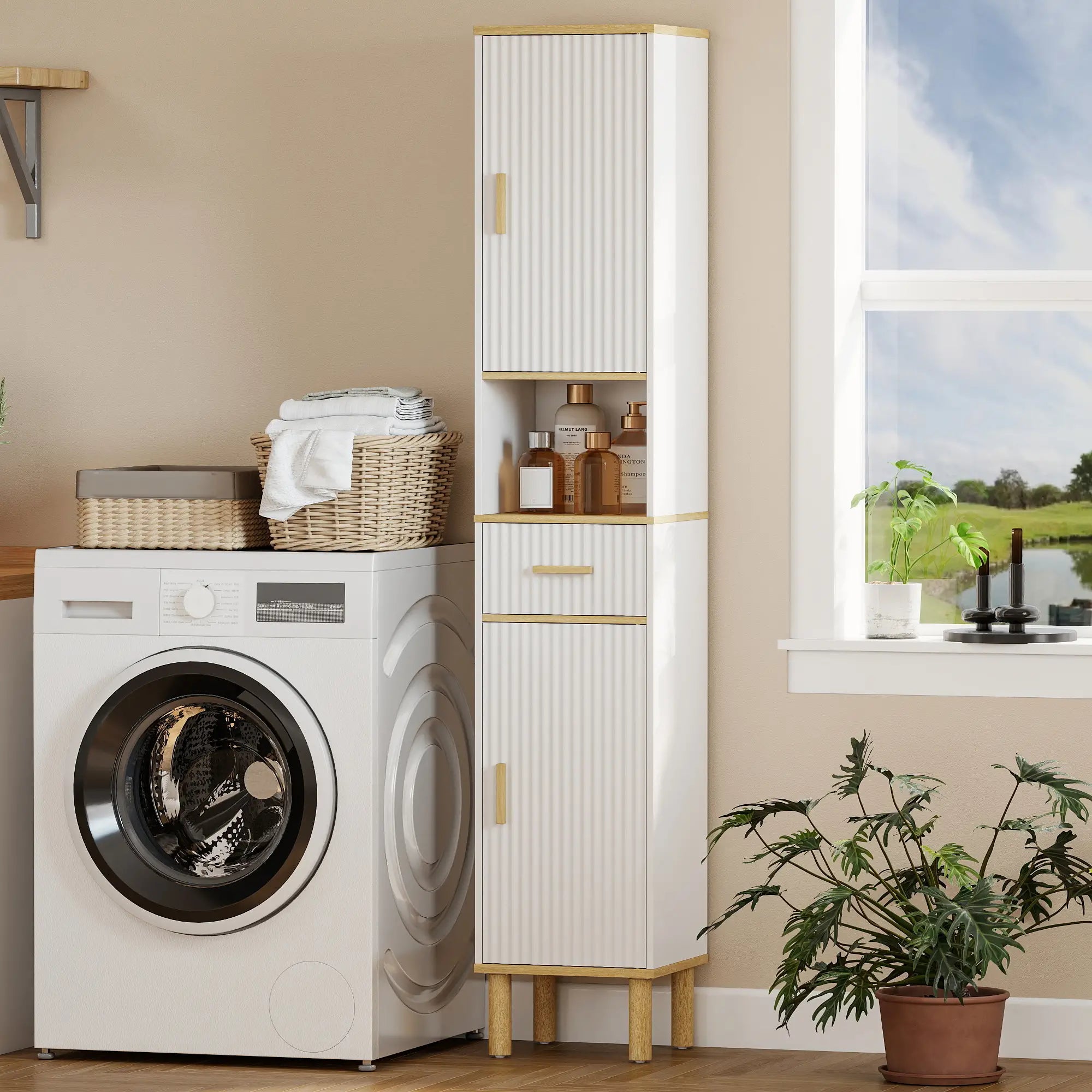 Tall Bathroom Storage Cabinet With Drawer, Adjustable Shelves, White Freestanding Bathroom Cabinets at Gallery Canada