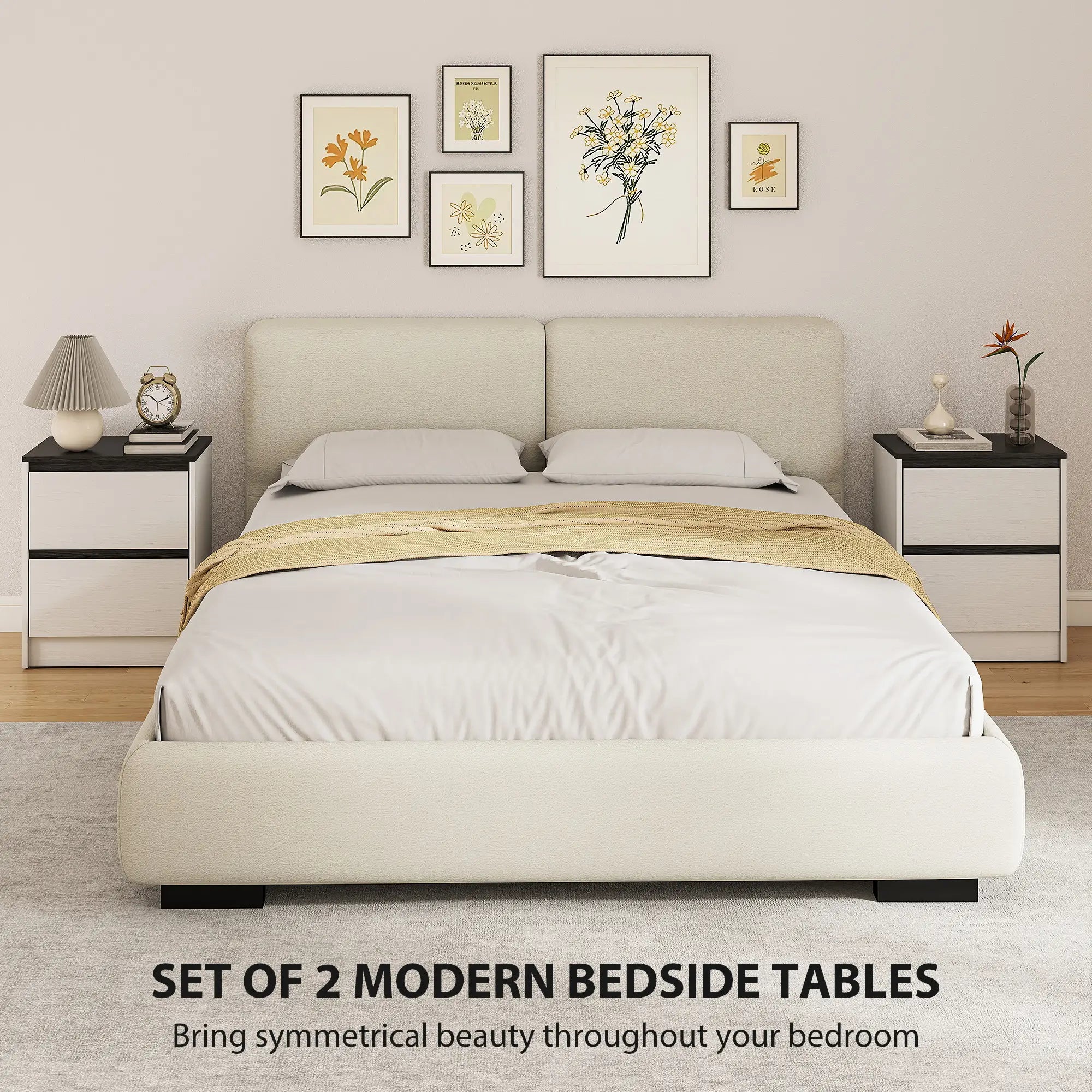Modern Bedside Tables, Set of 2, 2 Drawers, White Bedside Tables at Gallery Canada