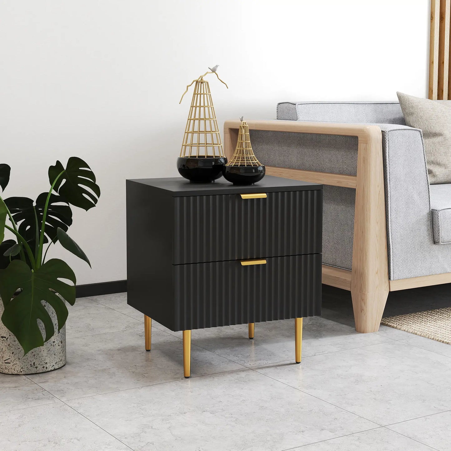 Modern Nightstand, 2 Drawers, Metal Legs, Black Bedside Tables at Gallery Canada