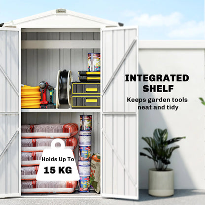 Metal Garden Shed with Shelf, Apex Roof, Light Grey Sheds at Gallery Canada