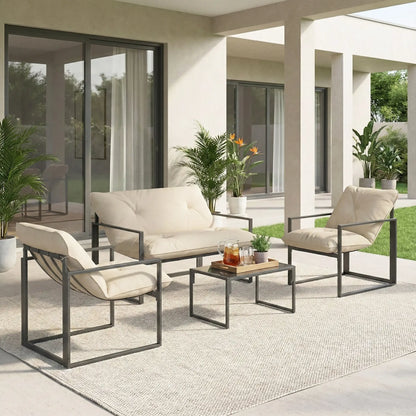 4pc Outdoor Furniture Set, Patio Conversation Set, Tempered Glass Table, Beige Patio Furniture Sets at Gallery Canada