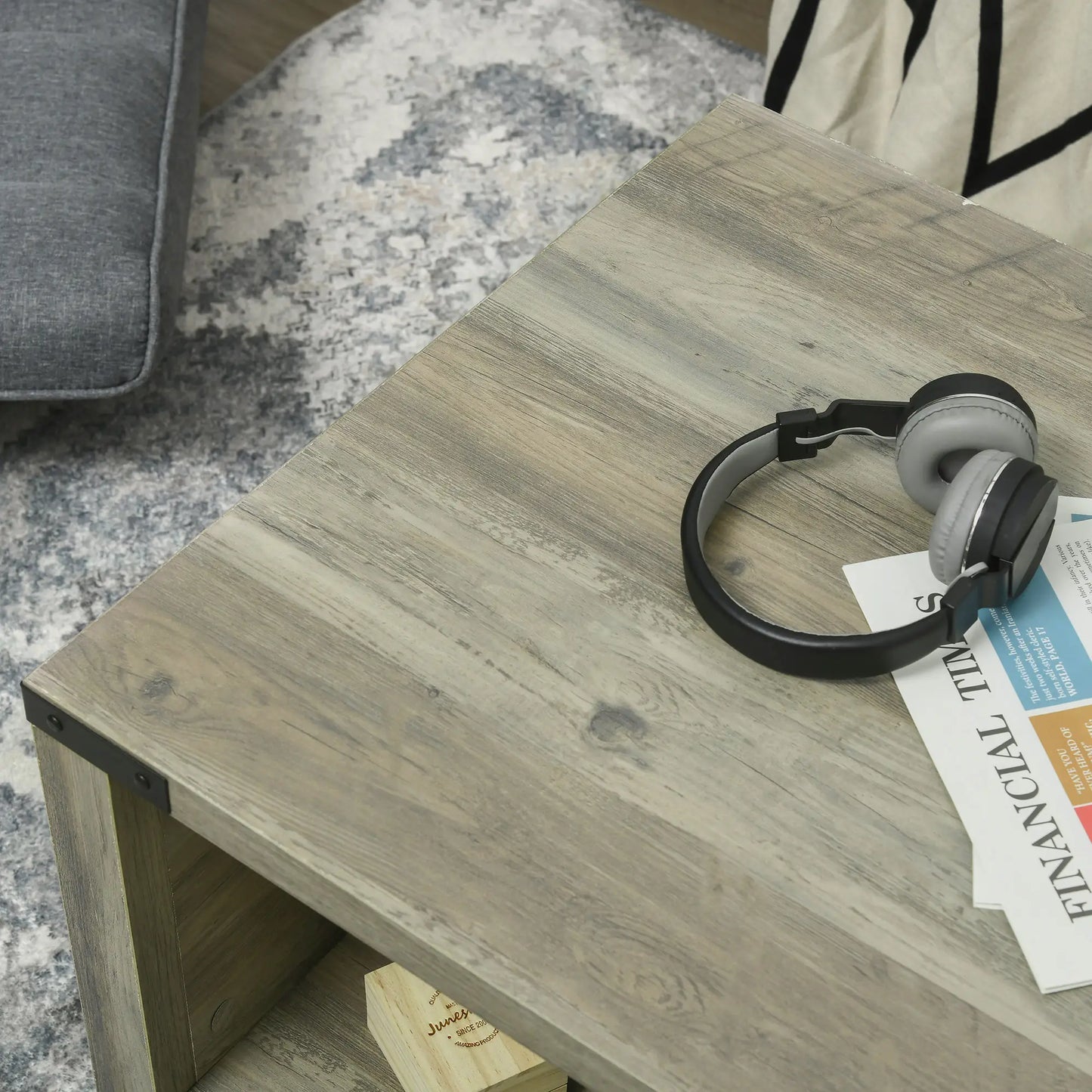 Farmhouse Coffee Table with Drawer, Storage Shelf, Grey Coffee Tables at Gallery Canada