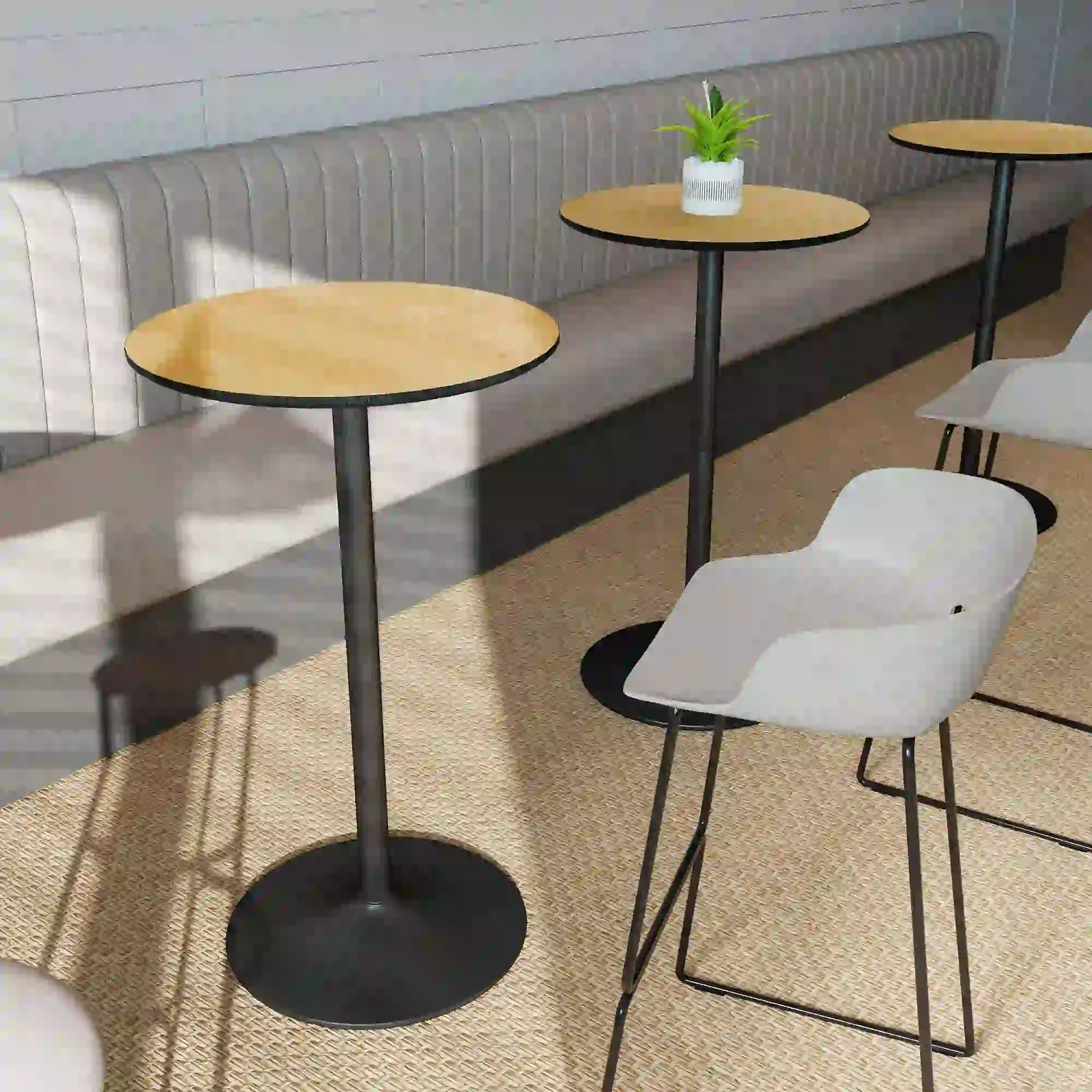 Round Table for 2, 40.2 Inch, Natural Wood, Steel Frame Bar Tables at Gallery Canada