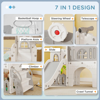 7-In-1 Toddler Slide With Basketball Hoop, Climber, Tunnel, Grey Gym Sets & Swings at Gallery Canada
