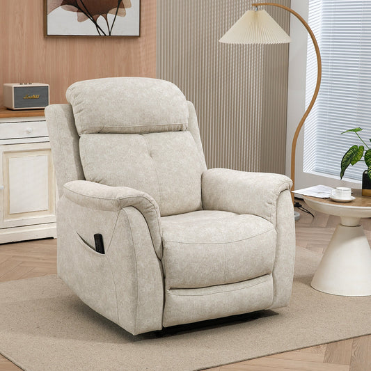 Manual Recliner Chair with Vibration Massage, Reclining Chair for Living Room with Side Pockets, Beige - Gallery Canada