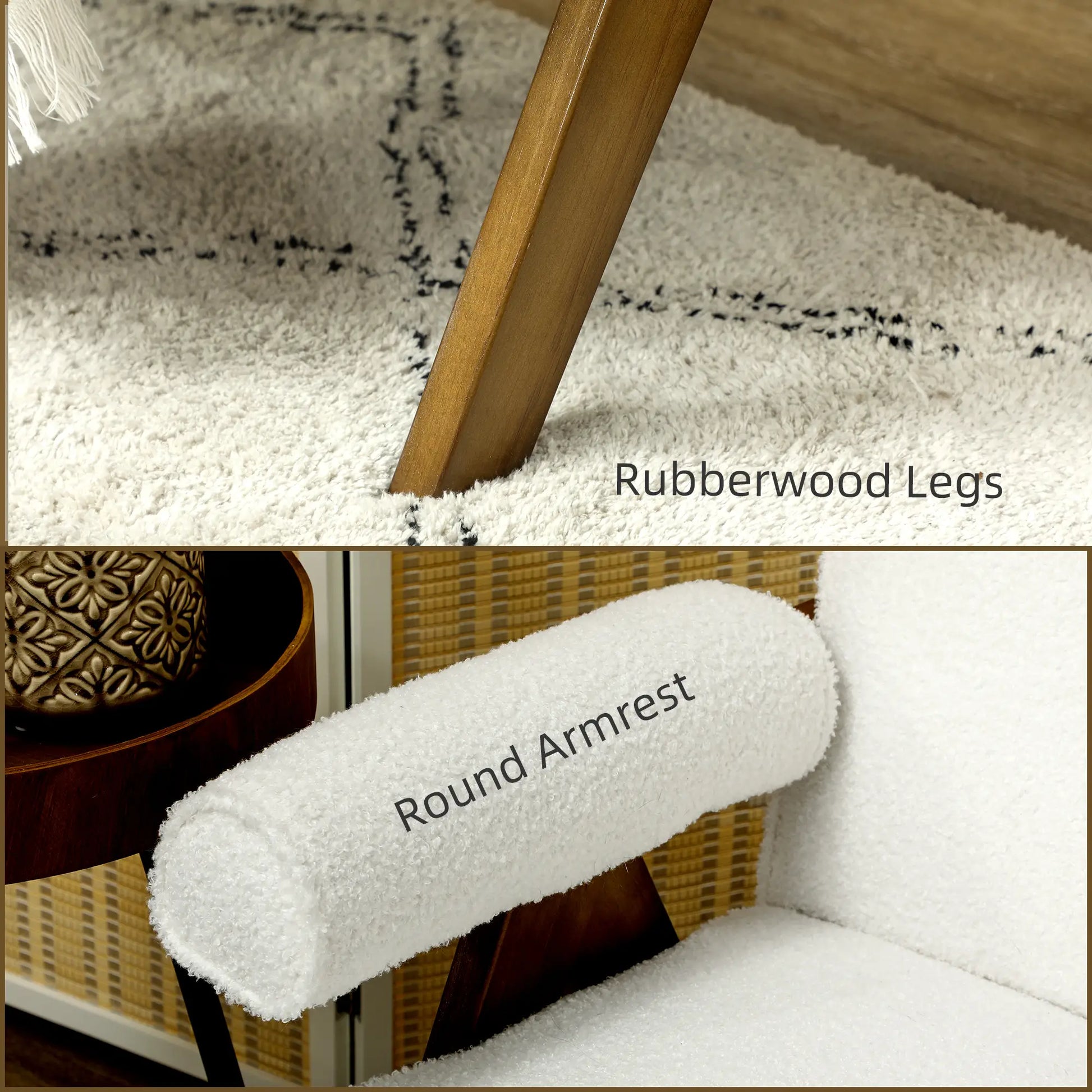 Boucle Fabric 2 Seater Sofa, Small Loveseat, Thick Padding, Wood Legs, Cream White 2-Seater Sofas at Gallery Canada