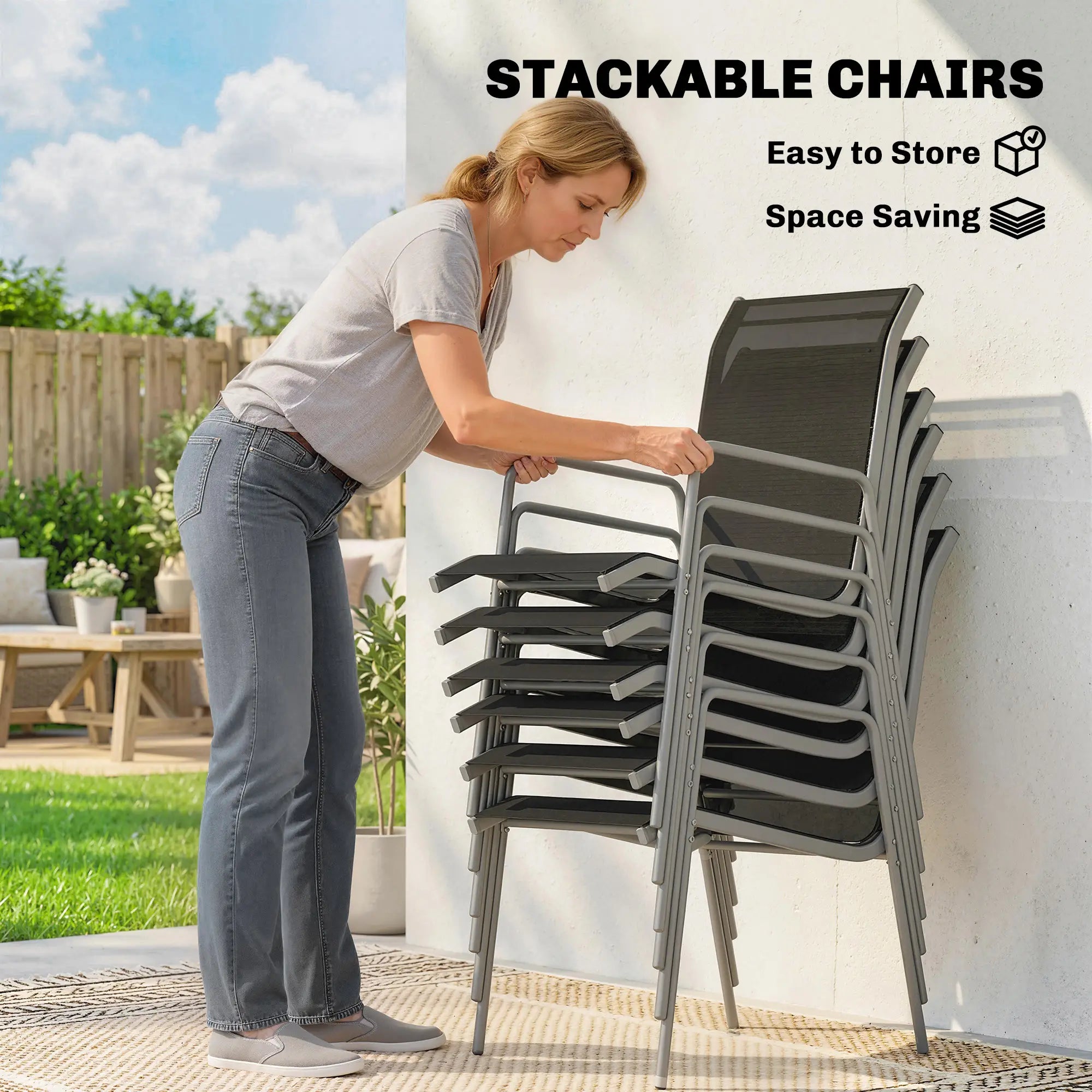 7 Piece Garden Dining Set With Rectangular Table & 6 Stackable Chairs Outdoor Dining Sets at Gallery Canada
