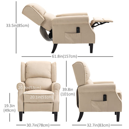Massage Recliner Chair for Living Room, Push Back Recliner Sofa, Wingback Reclining Chair with Extendable Footrest, Remote Control, Side Pockets, Cream White - Gallery Canada