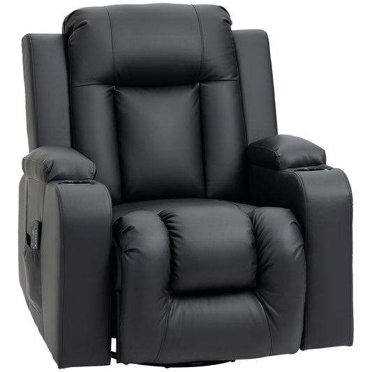 Massage Recliner Chair for Living Room with 8 Vibration Points, PU Leather Reclining Chair with Cup Holders, Swivel Base, Rocking Function, Black - Gallery Canada
