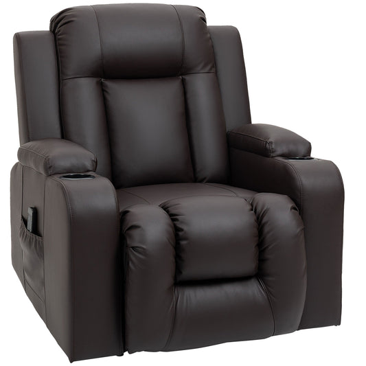 Massage Recliner Chair for Living Room with 8 Vibration Points, PU Leather Reclining Chair with Cup Holders, Swivel Base, Rocking Function, Brown at Gallery Canada