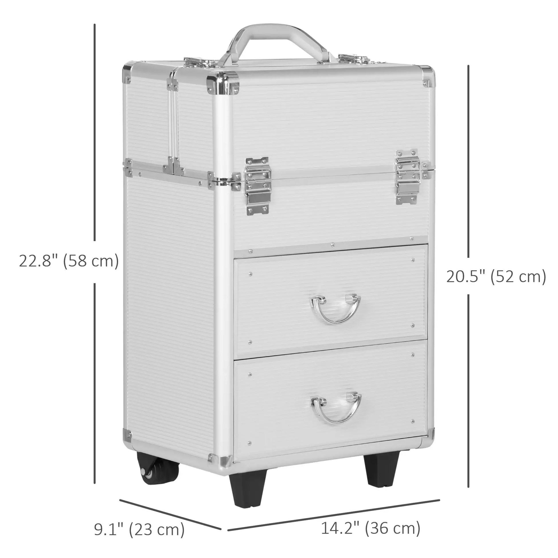 Aluminum Rolling Makeup Train Case, Portable Cosmetic Case, Lockable with Wheels, Silver Makeup Cases at Gallery Canada