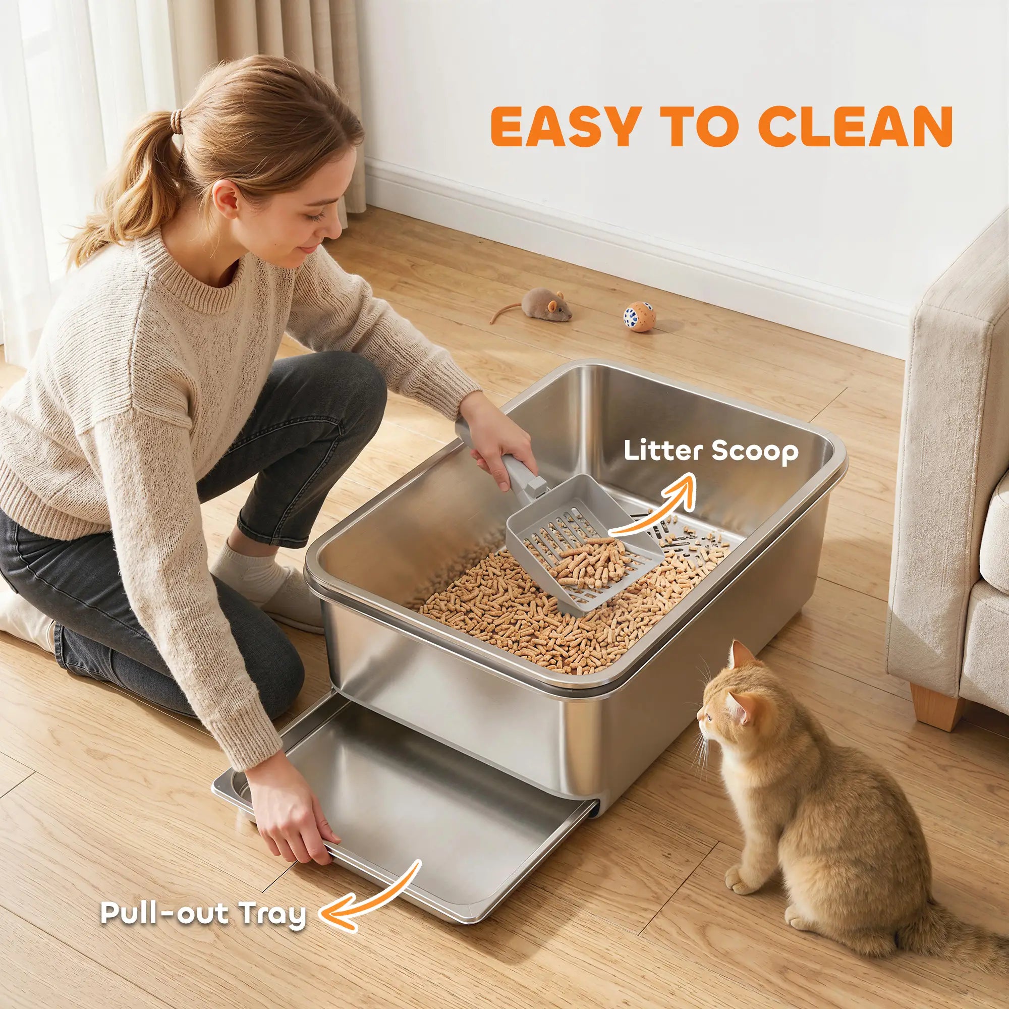 Stainless Steel Litter Box, XL Sifting Cat Litter Box for Medium and Large Cat, Non-Sticky, Odour Free, Easy Clean Cat Litter Box Enclosures at Gallery Canada