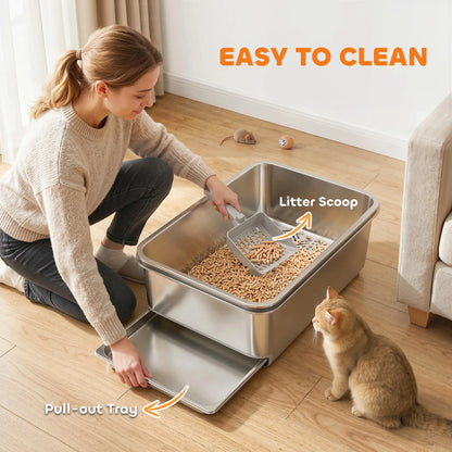 Stainless Steel Litter Box, XL Sifting Cat Litter Box for Medium and Large Cat, Non-Sticky, Odour Free, Easy Clean Cat Litter Box Enclosures at Gallery Canada
