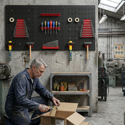 28 Piece Metal Peg Board with Accessories, Shelf Tool Organizer, Black and Red Tool Organizers at Gallery Canada
