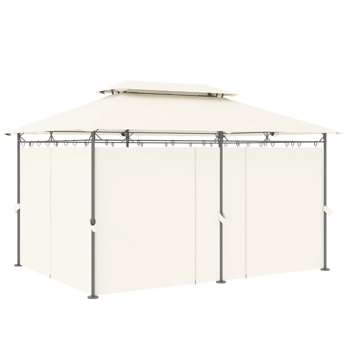 10' x 13' Gazébo de Patio à Double Toit, Extérieur avec Rideaux, Blanc Crème
