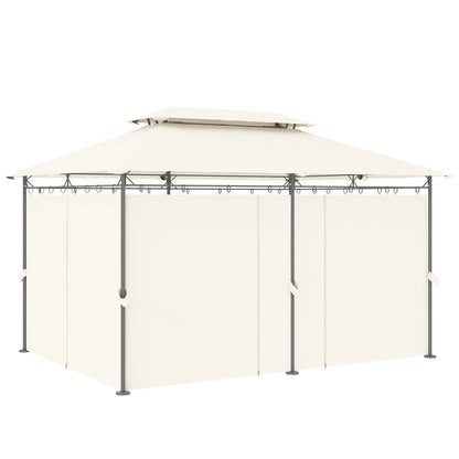10' x 13' Gazébo de Patio à Double Toit, Extérieur avec Rideaux, Blanc Crème