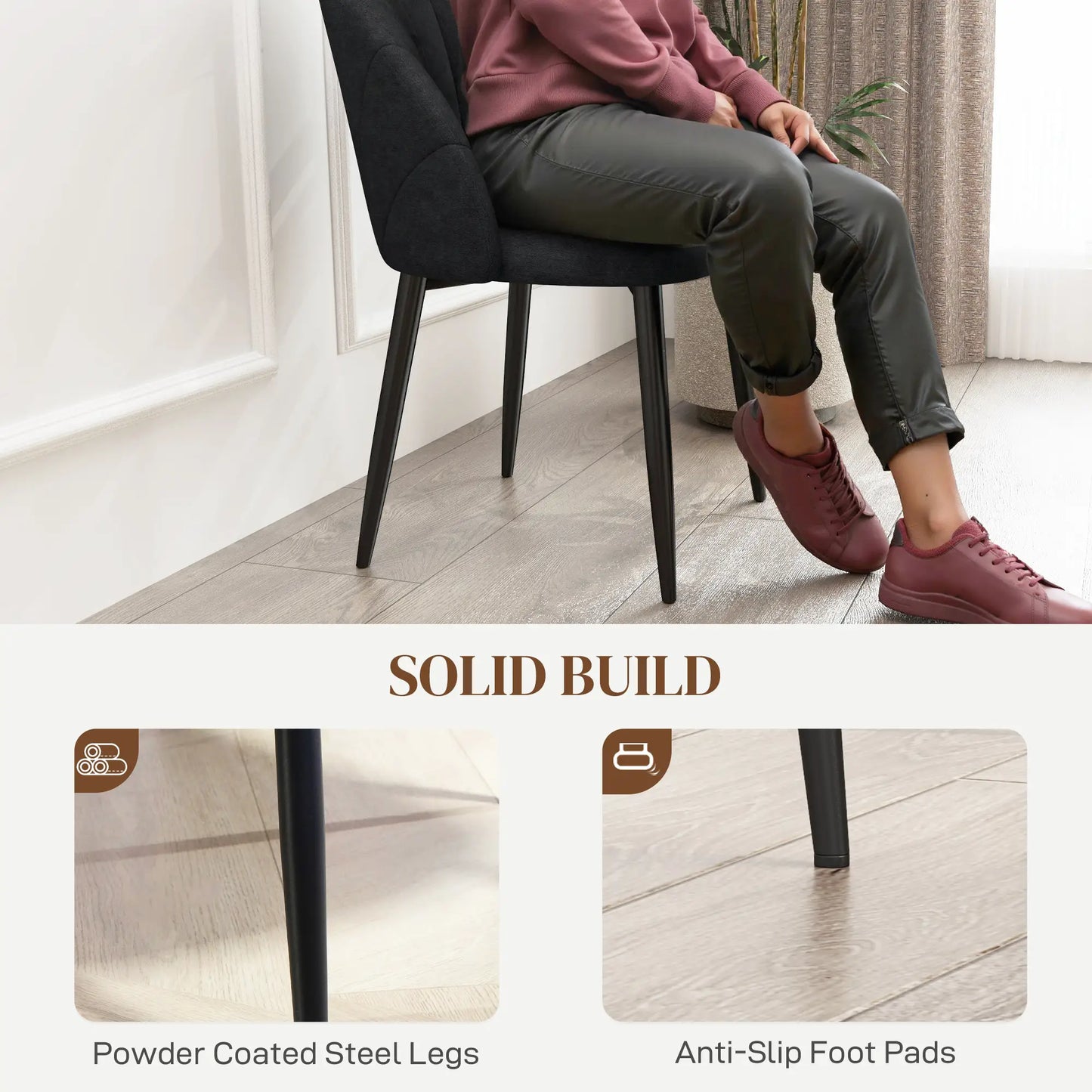 Modern Dining Chairs Set of 4, Upholstered, Metal Legs, Black Dining Chairs at Gallery Canada