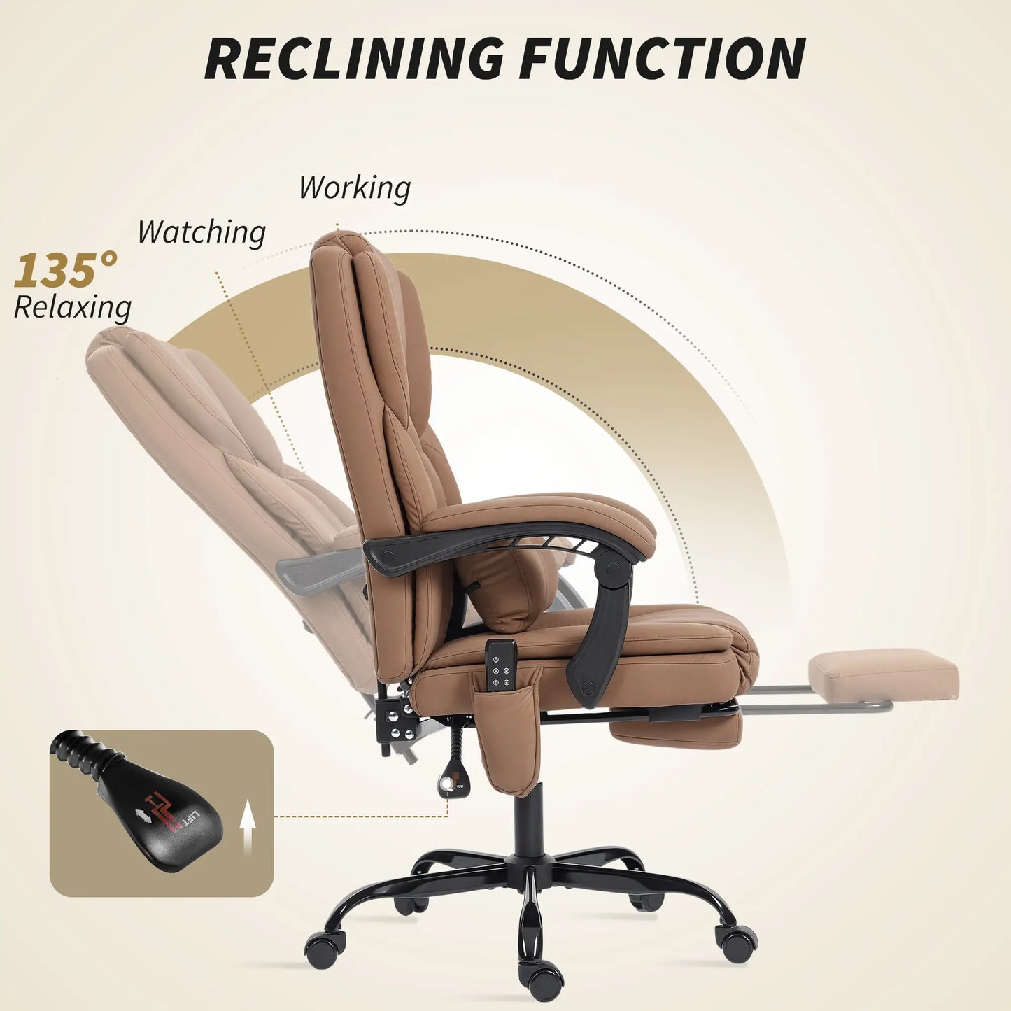 Office Chair with Massage, Faux Leather, Lumbar Support, Footrest, Brown Massage Chairs at Gallery Canada