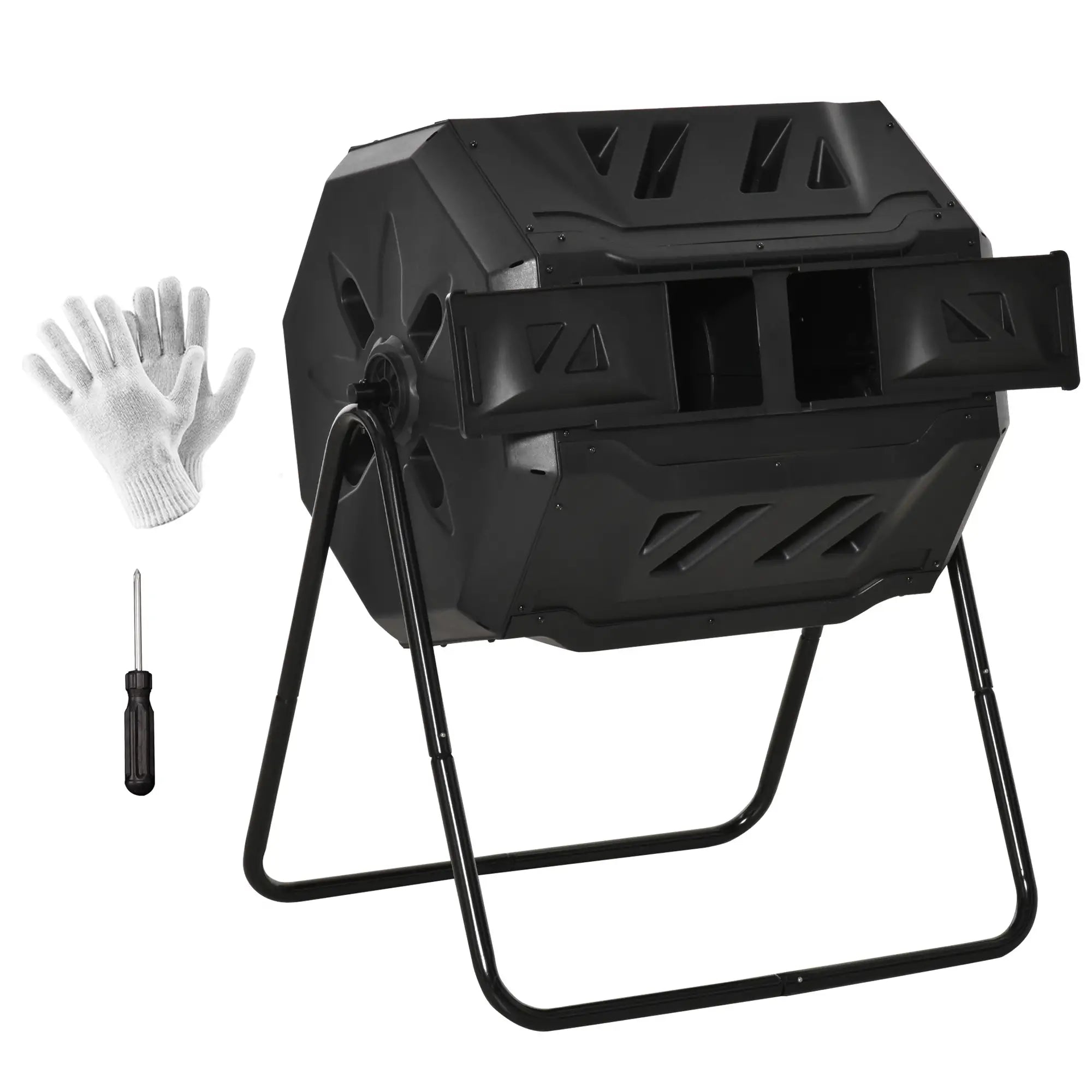 43 Gallon (160L) Tumbling Compost Bin, Dual Chamber, 360° Rotating, Black Outdoor Compost Bin Black at Gallery Canada