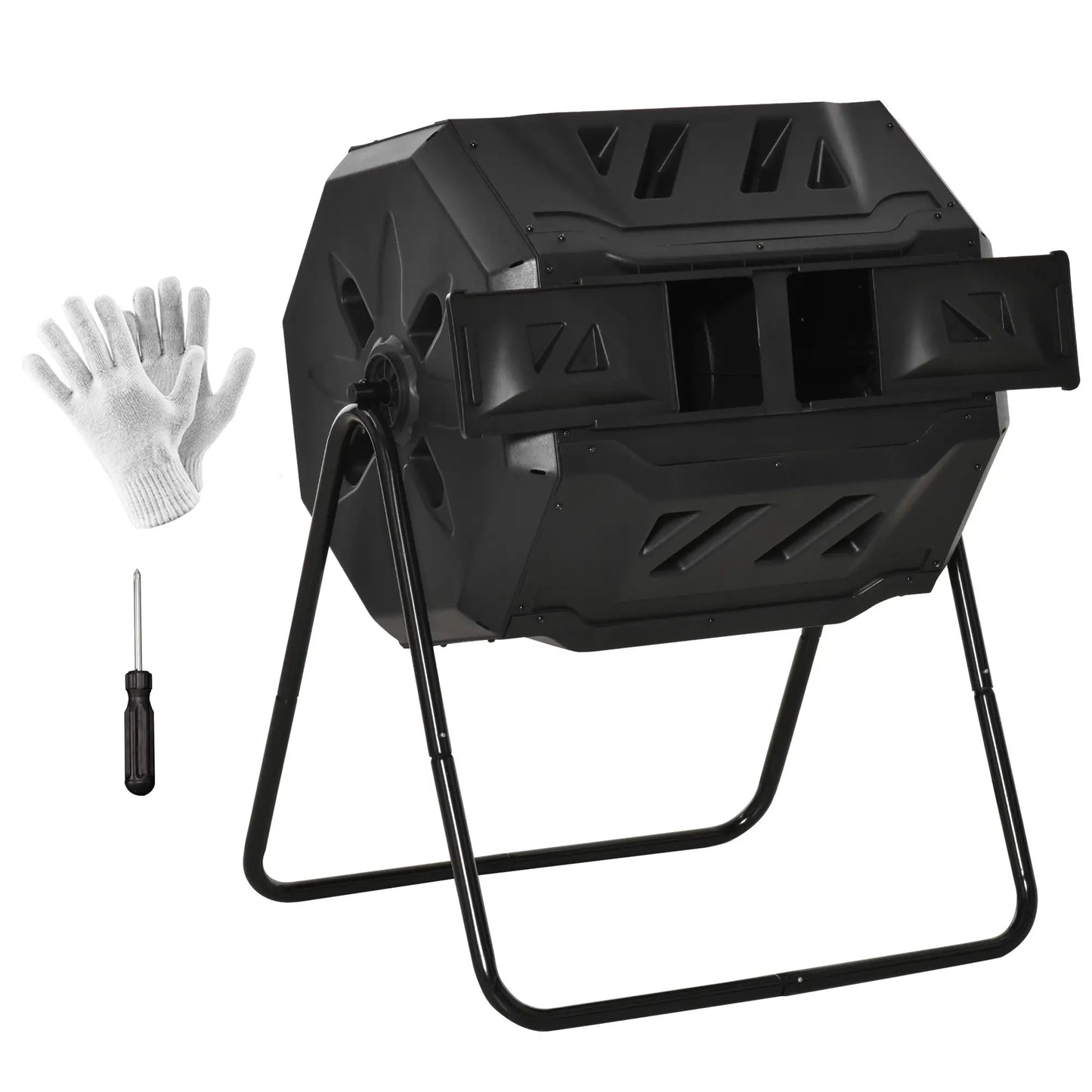 43 Gallon (160L) Tumbling Compost Bin, Dual Chamber, 360° Rotating, Black Outdoor Compost Bin Black at Gallery Canada