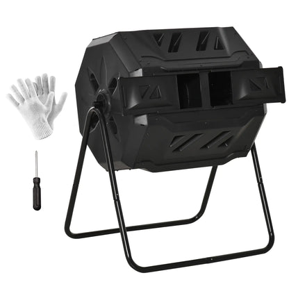 43 Gallon (160L) Tumbling Compost Bin, Dual Chamber, 360° Rotating, Black Outdoor Compost Bin Black at Gallery Canada