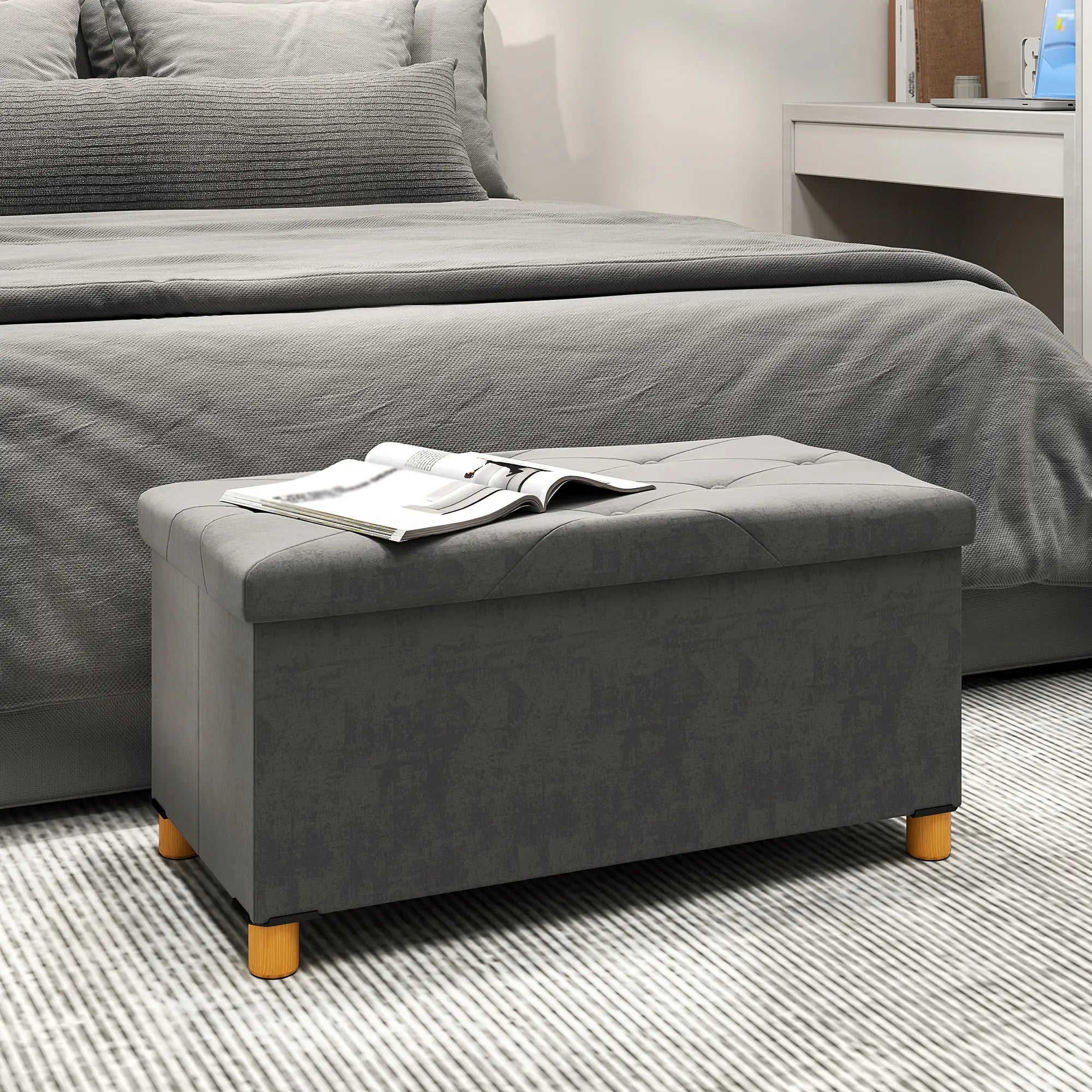 Storage Ottoman Bench, Velvet Upholstered Foldable Footrest, Wood Legs Storage Ottomans & Benches at Gallery Canada