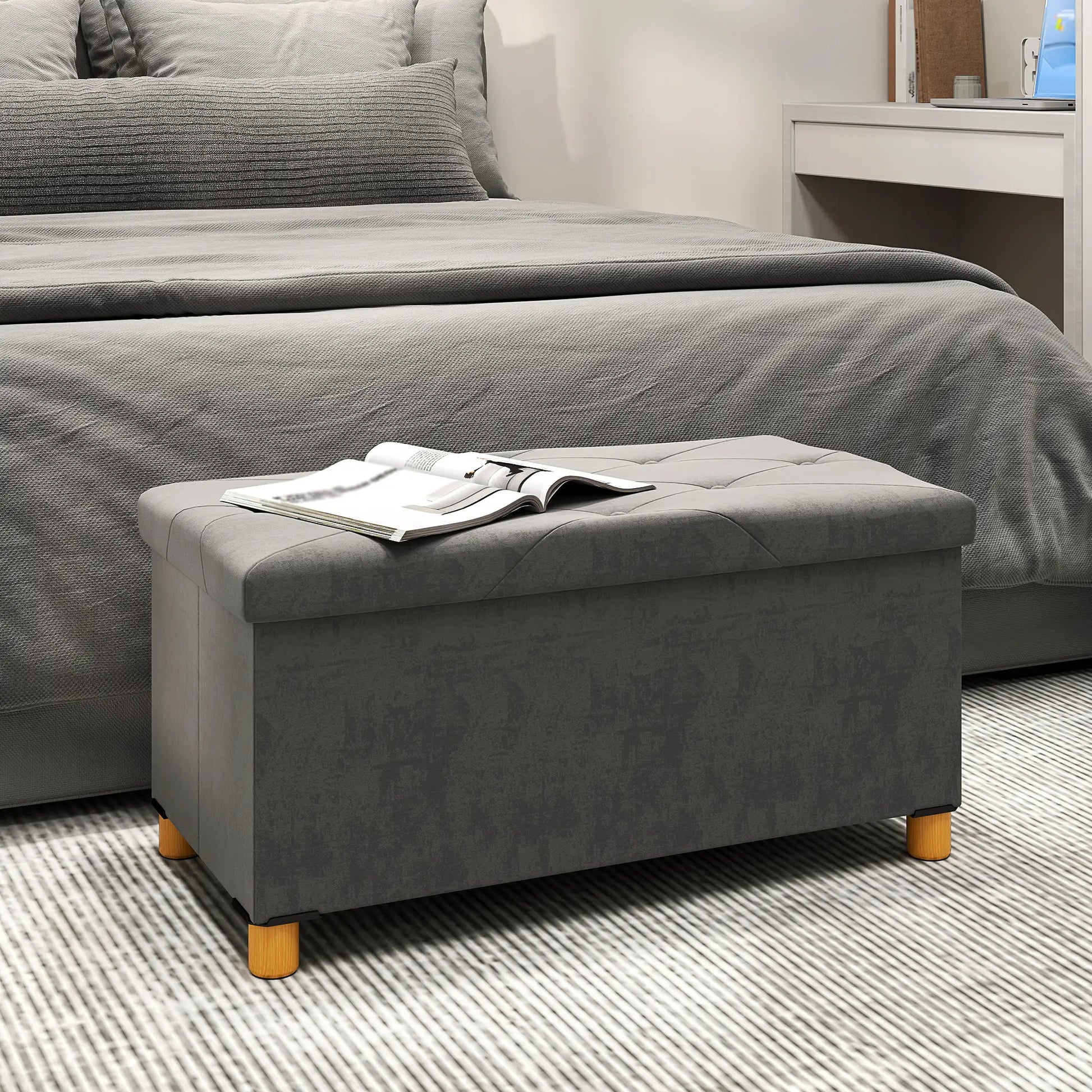 Storage Ottoman Bench, Velvet Upholstered Foldable Footrest, Wood Legs Storage Ottomans & Benches at Gallery Canada