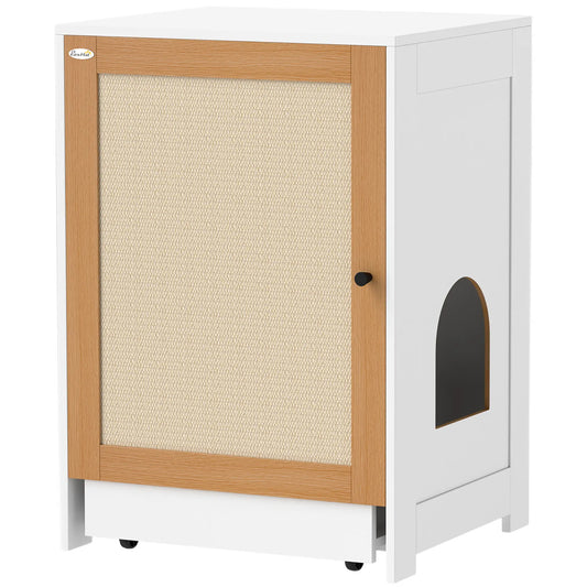Hidden Cat Litter Box Enclosure, Pull-Out Tray, Storage Cabinet, Scratching Mat, Oak Cat Litter Box Enclosures White, Oak at Gallery Canada